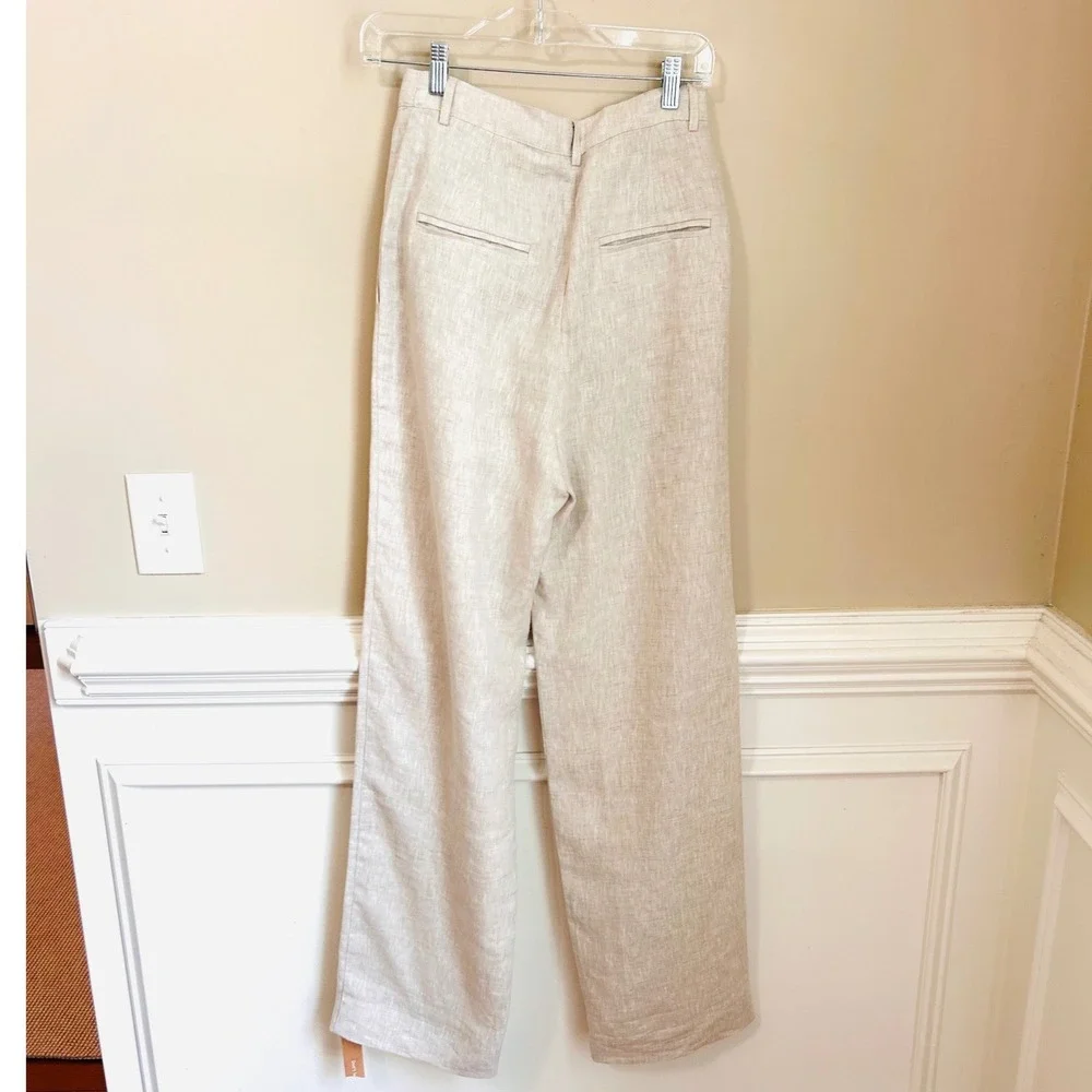 Reformation size 4 Vesta Linen Pants Natural Tan High Waisted Wide Leg Trousers